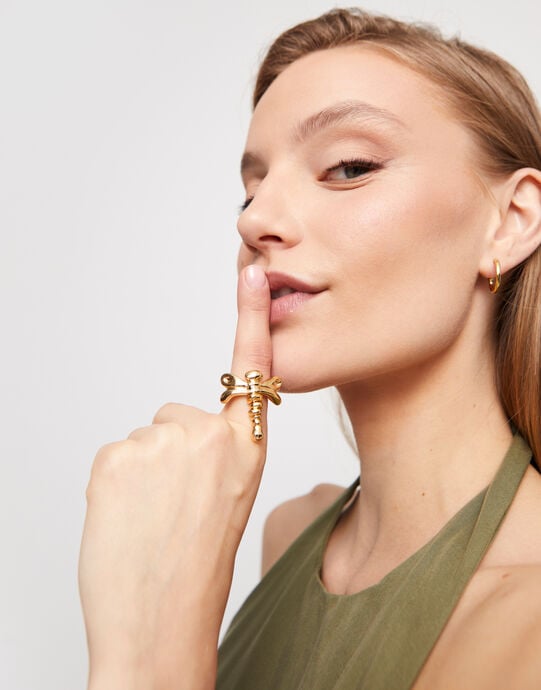 Dragonfly shape ring, Golden, large